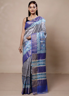 Grey Tussar Silk Saree With Blouse Piece