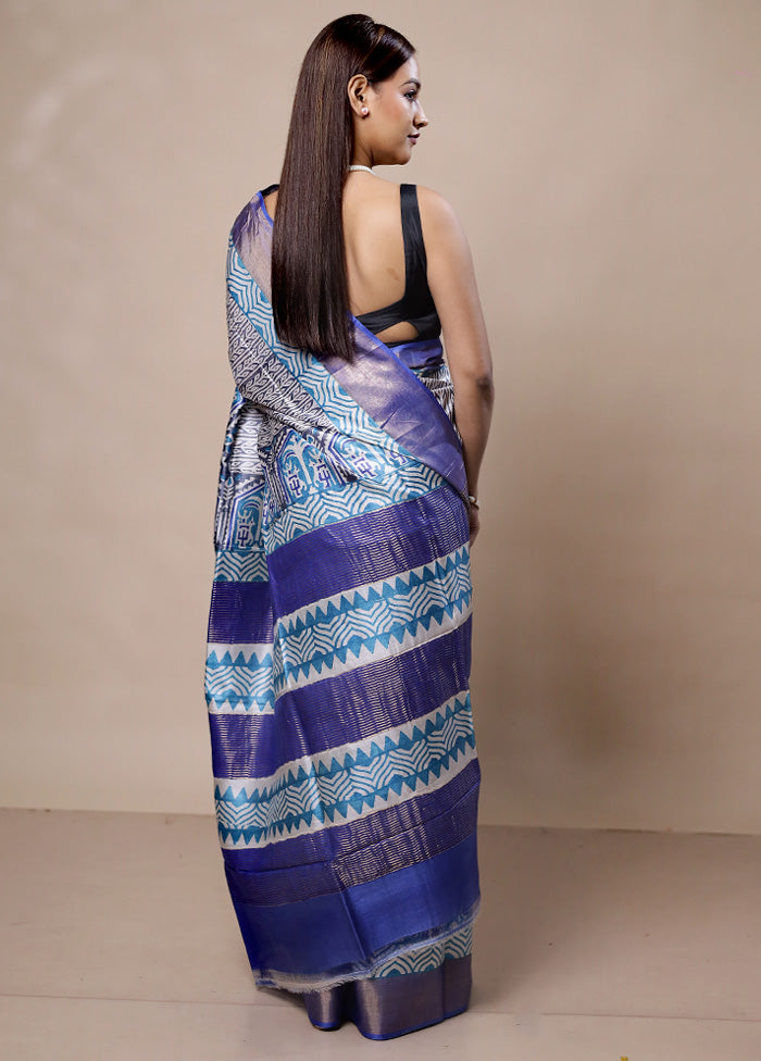 Grey Tussar Silk Saree With Blouse Piece