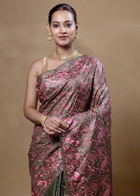 Peach Handloom Tussar Pure Silk Saree With Blouse Piece