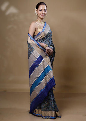 Grey Handloom Tussar Pure Silk Saree With Blouse Piece