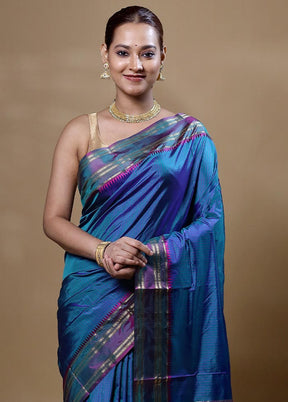 Blue Handloom Kanjivaram Pure Silk Saree With Blouse Piece