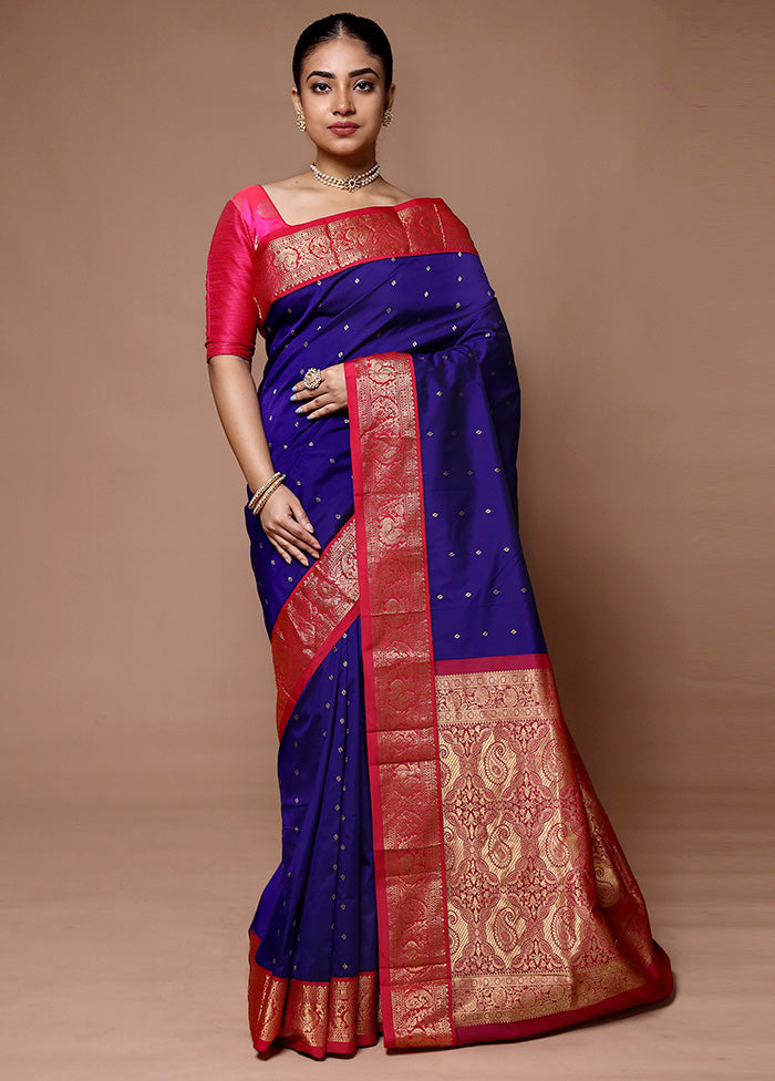 Blue Kanjivaram Silk Saree With Blouse Piece