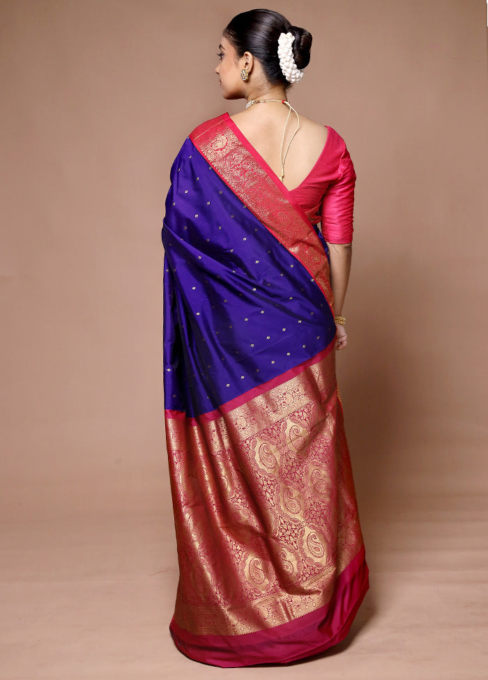 Blue Kanjivaram Silk Saree With Blouse Piece