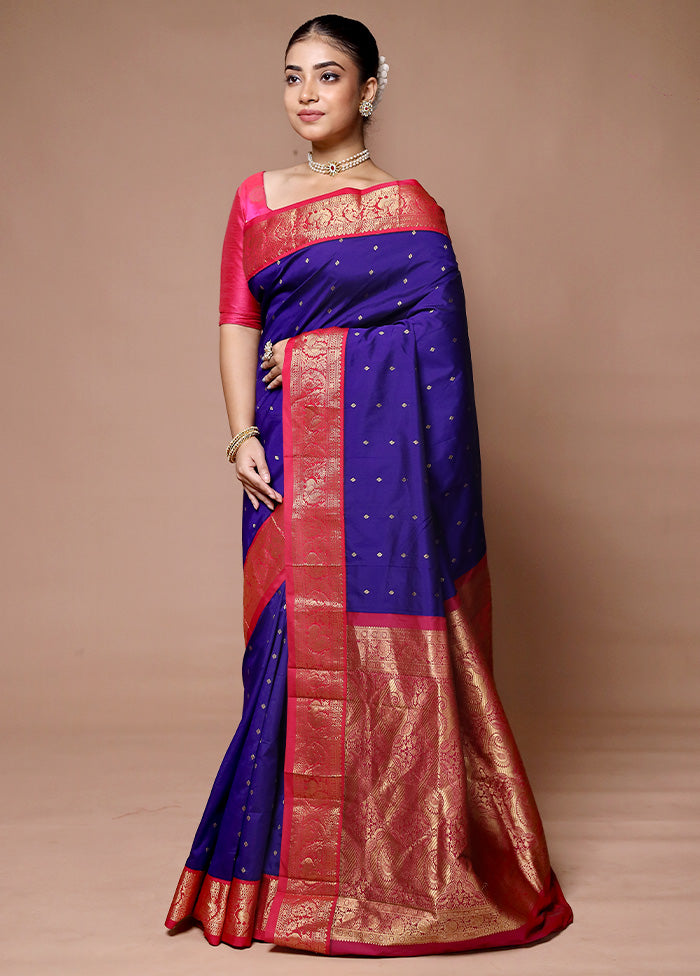 Blue Kanjivaram Silk Saree With Blouse Piece