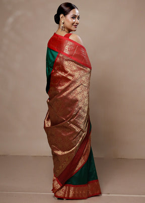 Green Kanjivaram Silk Saree With Blouse Piece