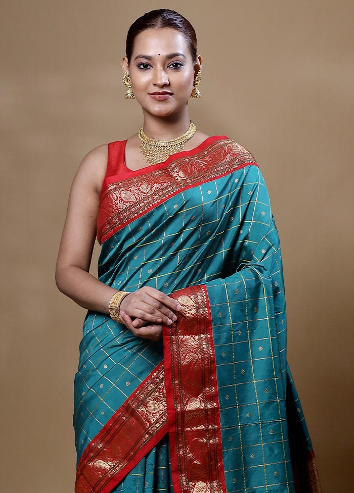 Blue Kanjivaram Silk Saree With Blouse Piece