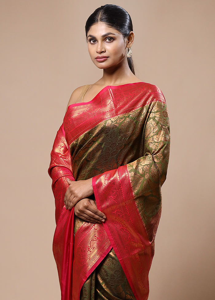 Green Kanjivaram Silk Saree With Blouse Piece