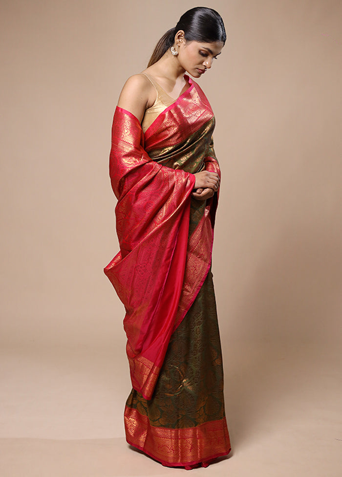 Green Kanjivaram Silk Saree With Blouse Piece