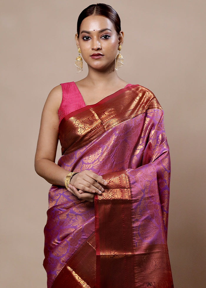 Pink Kanjivaram Silk Saree With Blouse Piece