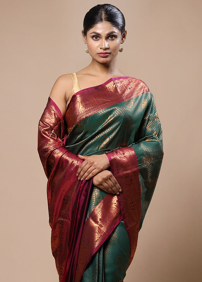 Green Kanjivaram Silk Saree With Blouse Piece