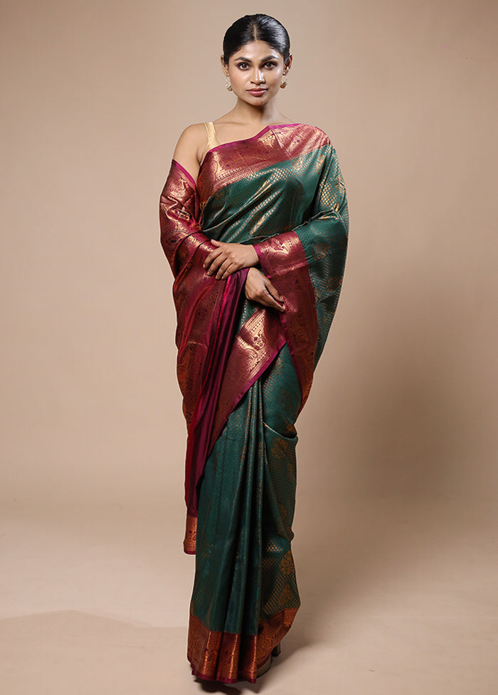 Green Kanjivaram Silk Saree With Blouse Piece