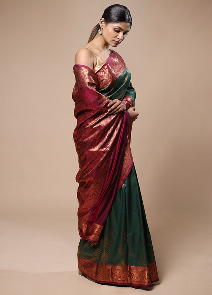 Green Kanjivaram Silk Saree With Blouse Piece