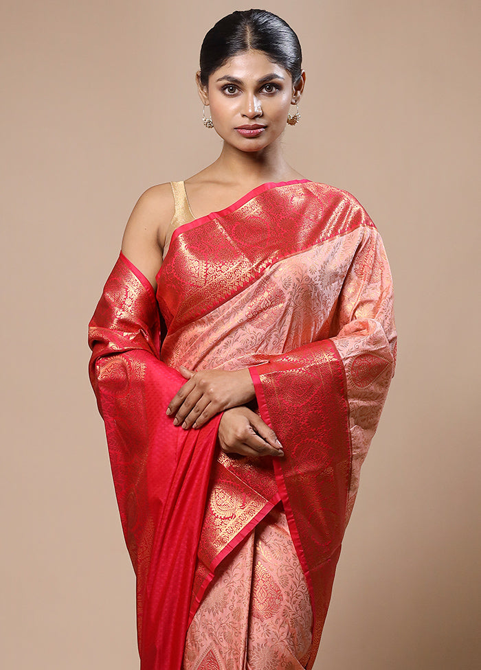 Pink Kanjivaram Silk Saree With Blouse Piece