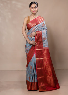 Blue Kanjivaram Silk Saree With Blouse Piece