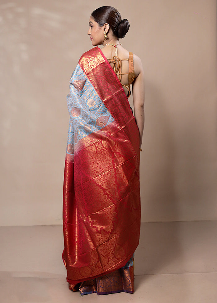 Blue Kanjivaram Silk Saree With Blouse Piece