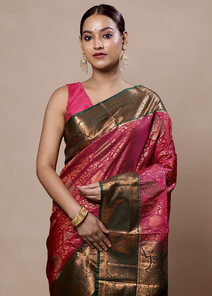 Pink Kanjivaram Silk Saree With Blouse Piece