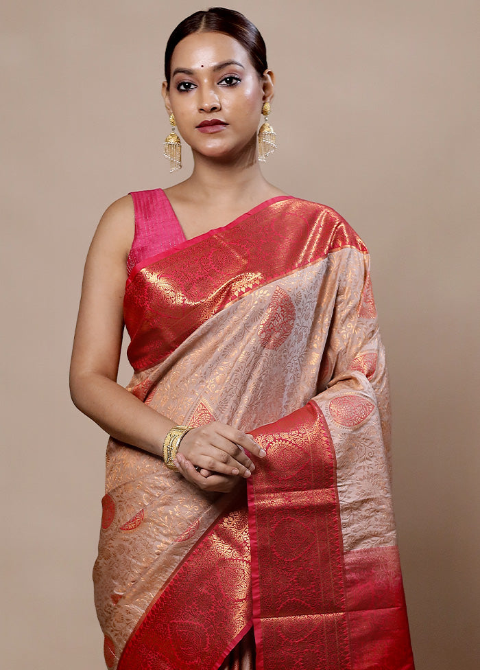 Cream Kanjivaram Silk Saree With Blouse Piece