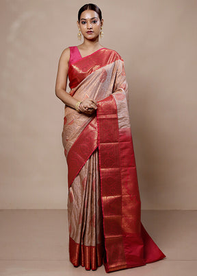 Cream Kanjivaram Silk Saree With Blouse Piece