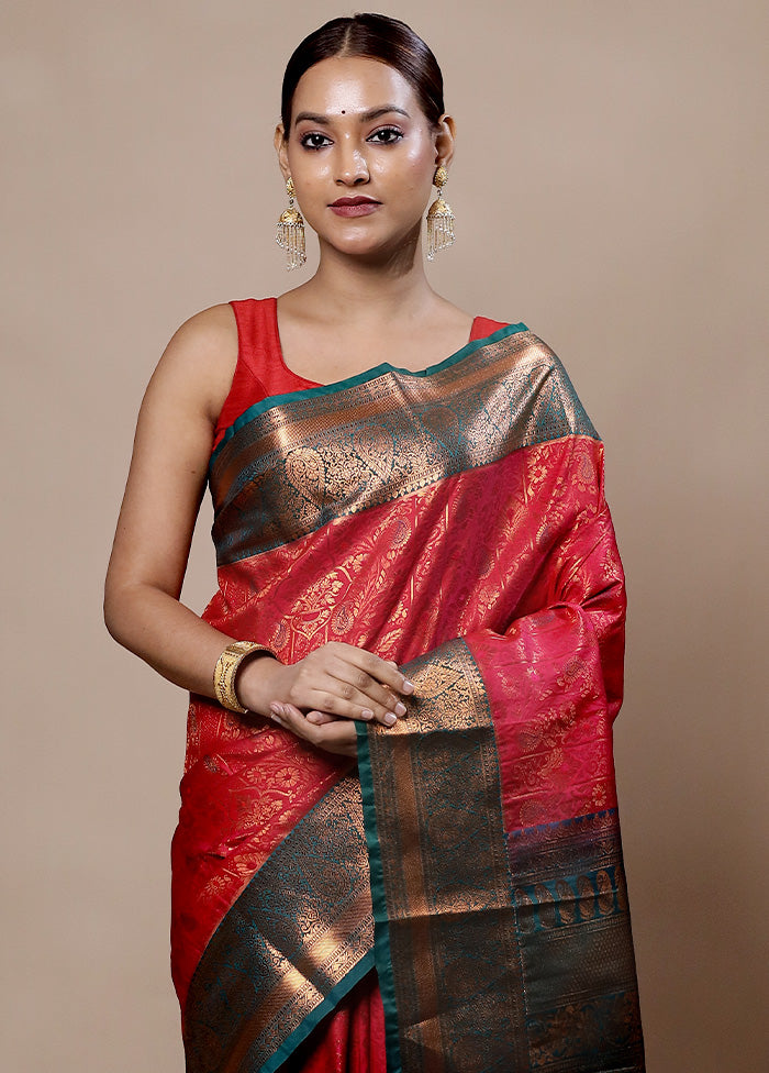 Red Kanjivaram Silk Saree With Blouse Piece