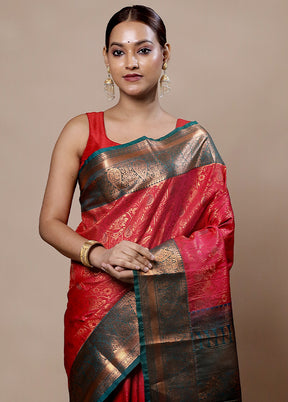 Red Kanjivaram Silk Saree With Blouse Piece