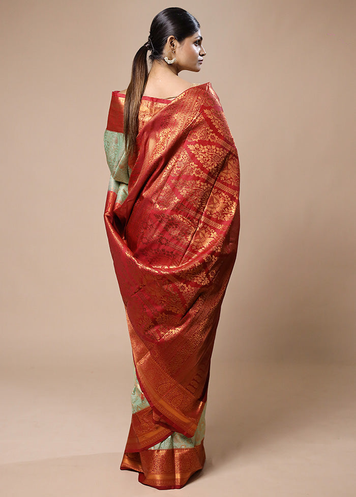 Green Kanjivaram Silk Saree With Blouse Piece