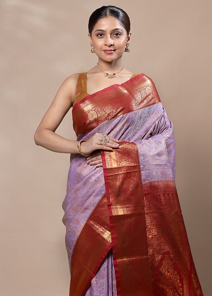 Purple Kanjivaram Silk Saree With Blouse Piece