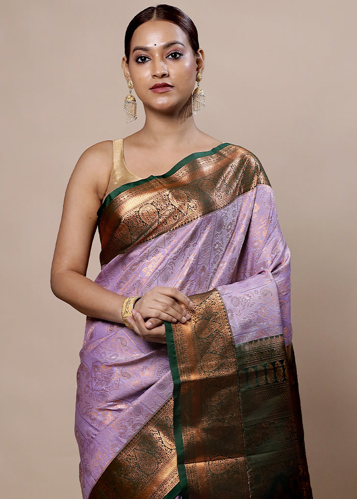 Purple Kanjivaram Silk Saree With Blouse Piece