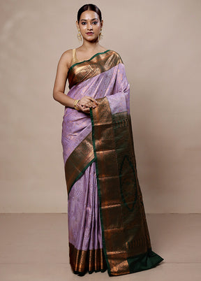 Purple Kanjivaram Silk Saree With Blouse Piece