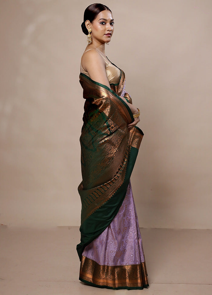 Purple Kanjivaram Silk Saree With Blouse Piece