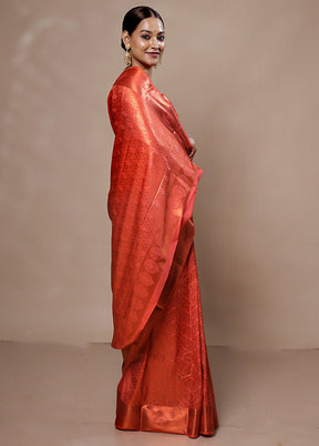 Peach Kanjivaram Silk Saree With Blouse Piece