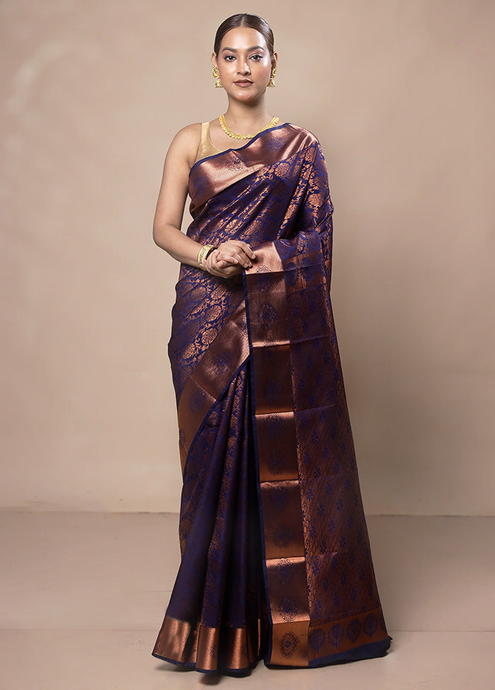 Violet Kanjivaram Silk Saree With Blouse Piece