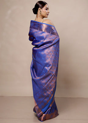 Blue Kanjivaram Silk Saree With Blouse Piece