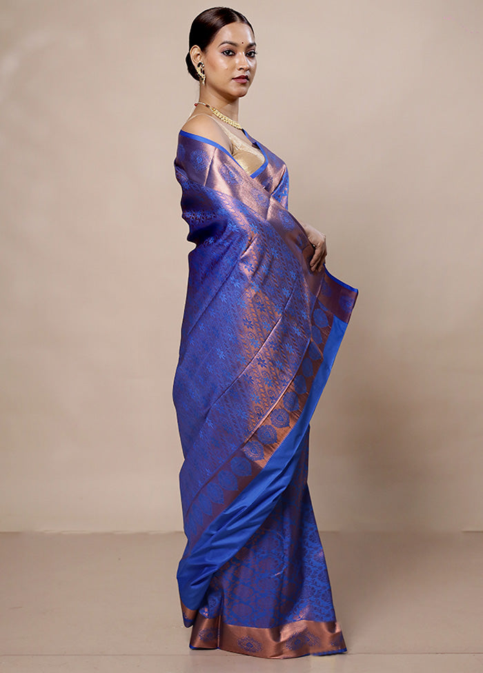 Blue Kanjivaram Silk Saree With Blouse Piece