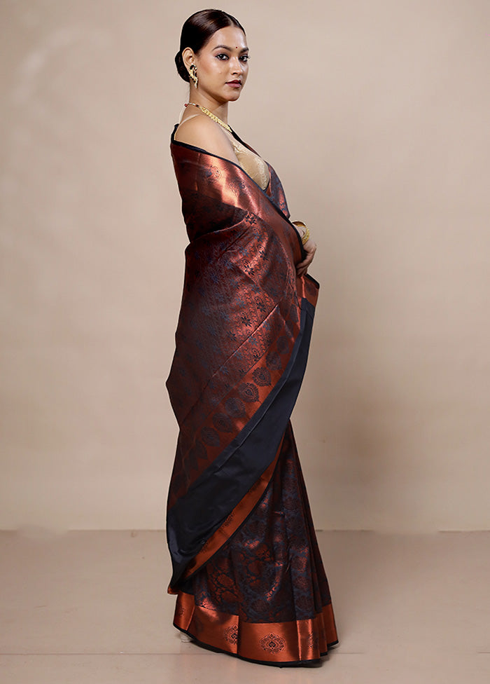 Black Kanjivaram Silk Saree With Blouse Piece