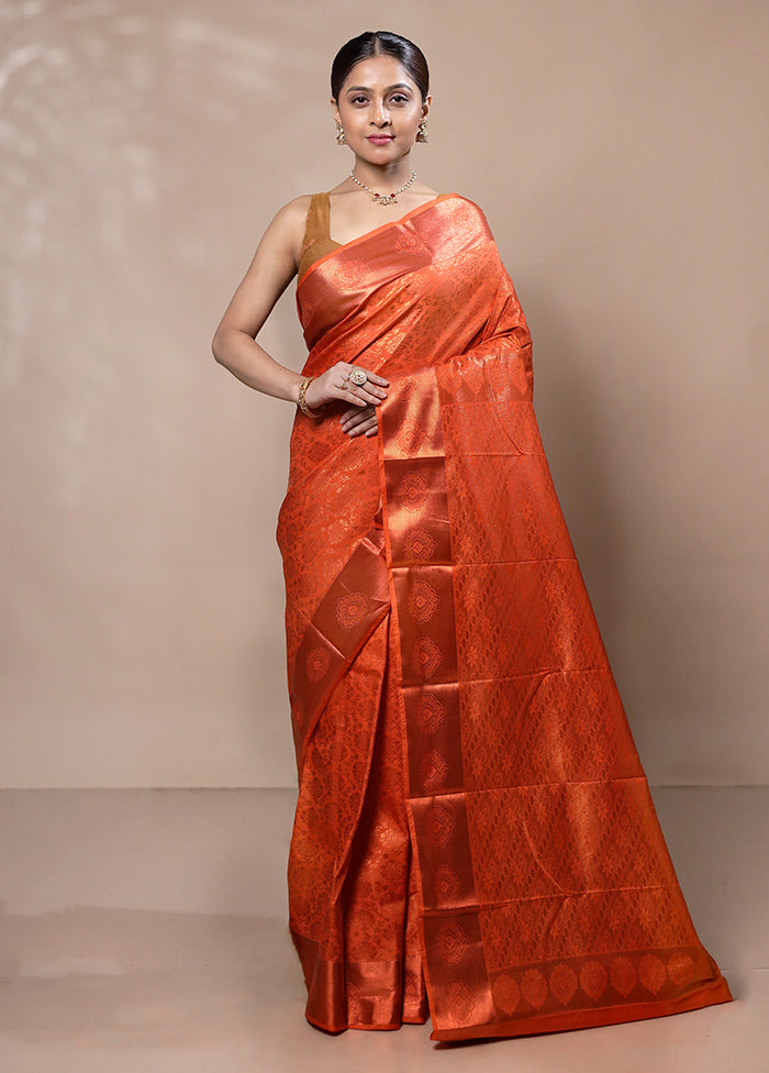 Orange Kanjivaram Silk Saree With Blouse Piece