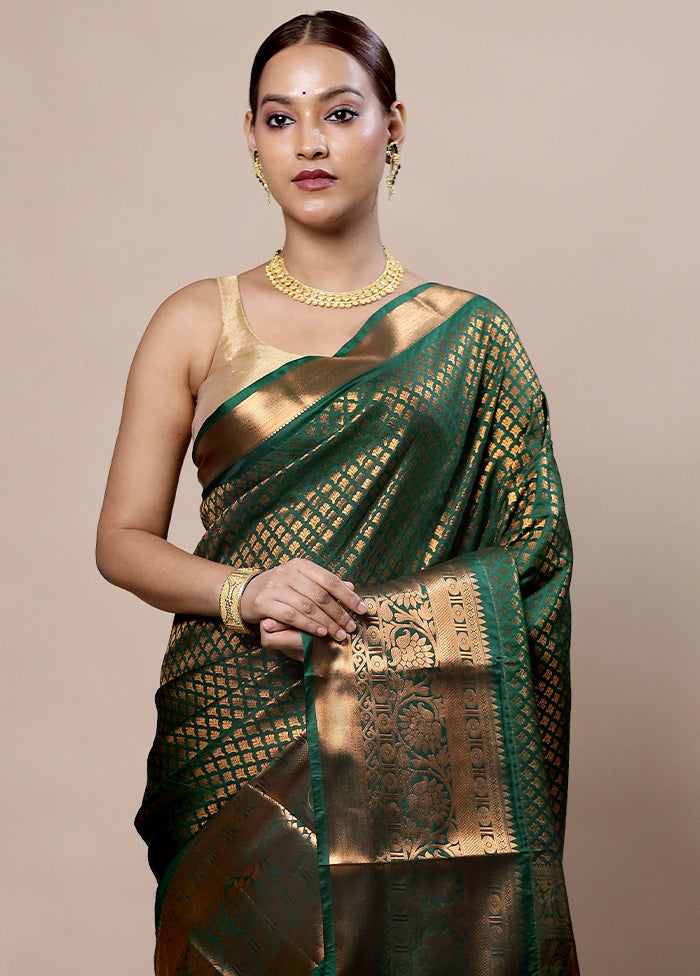 Green Kanjivaram Silk Saree With Blouse Piece