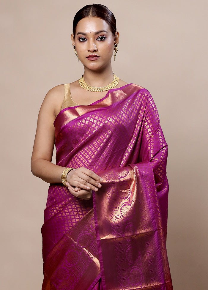 Pink Kanjivaram Silk Saree With Blouse Piece