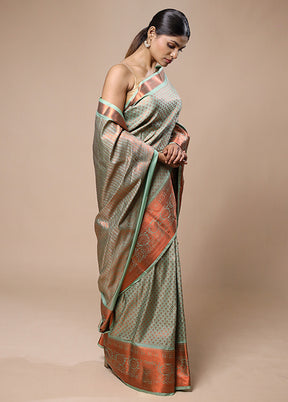 Green Kanjivaram Silk Saree With Blouse Piece