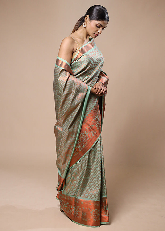 Green Kanjivaram Silk Saree With Blouse Piece