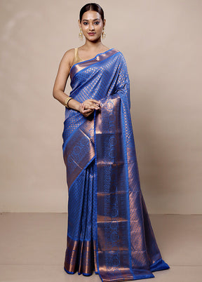 Blue Kanjivaram Silk Saree With Blouse Piece