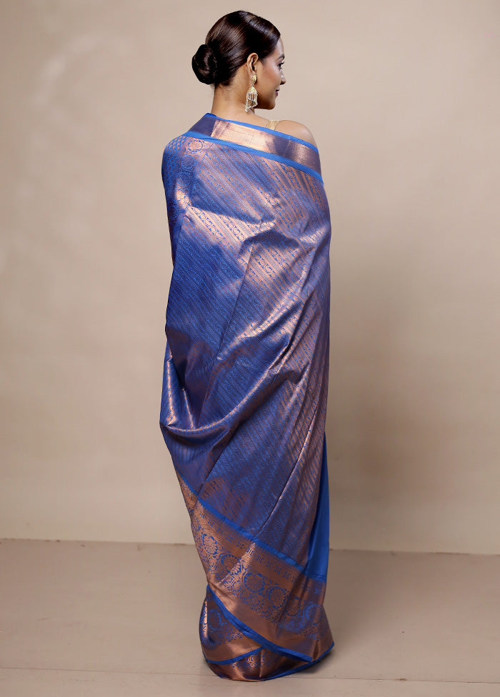 Blue Kanjivaram Silk Saree With Blouse Piece