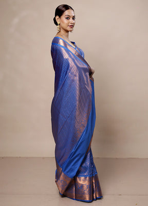 Blue Kanjivaram Silk Saree With Blouse Piece