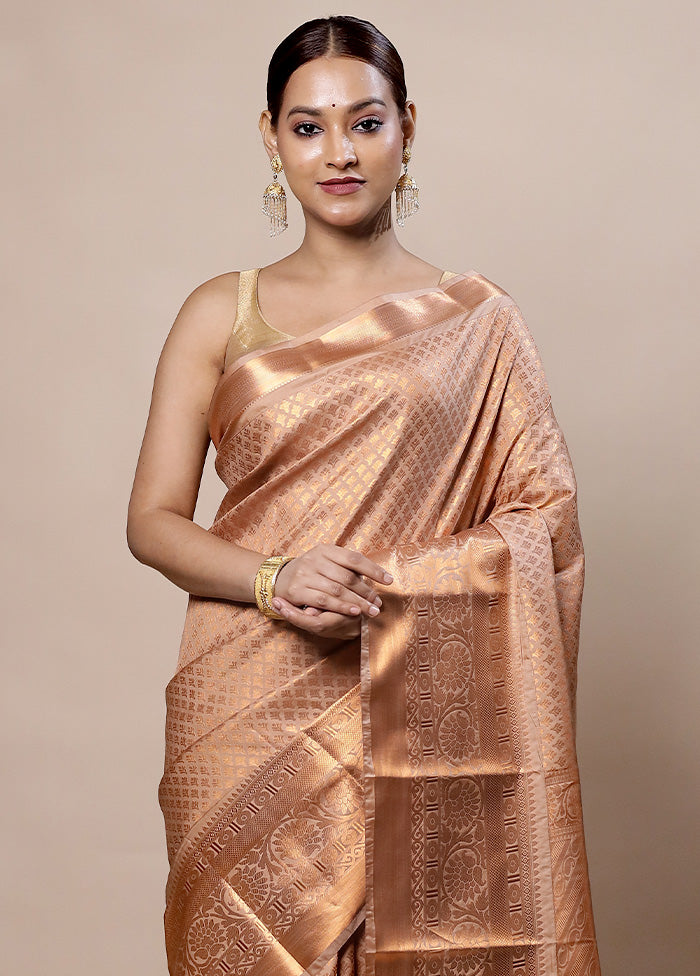 Golden Kanjivaram Silk Saree With Blouse Piece