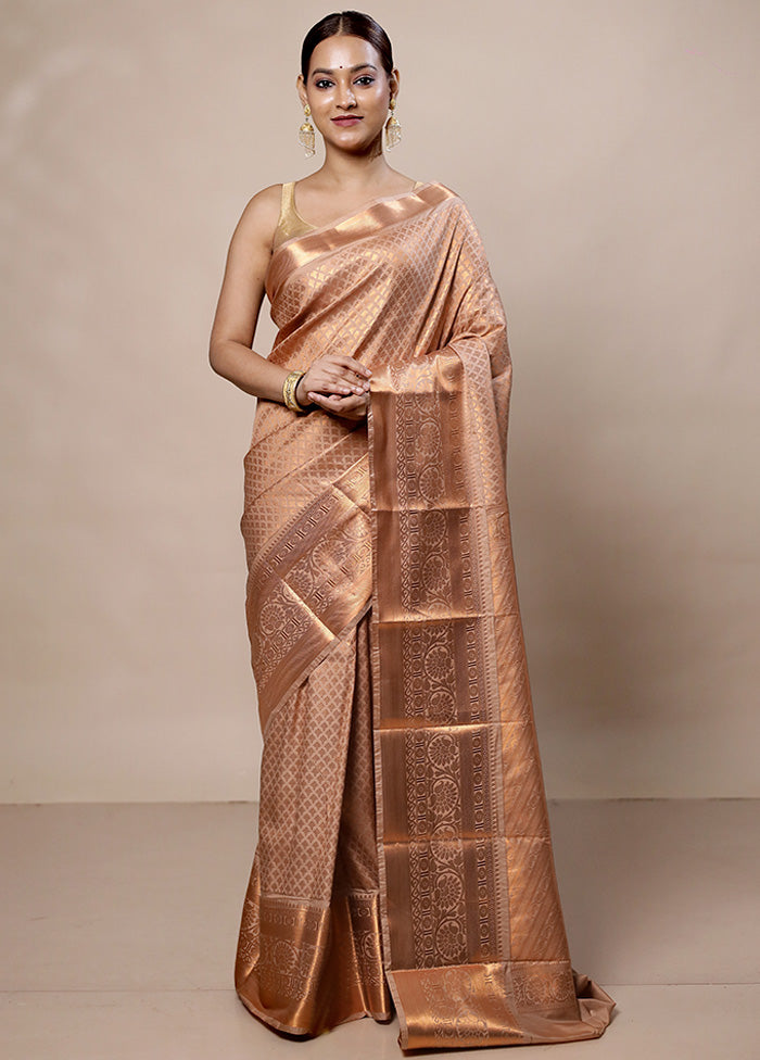 Golden Kanjivaram Silk Saree With Blouse Piece