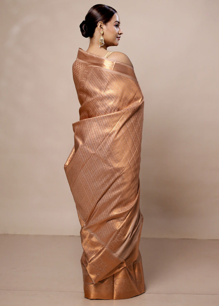 Golden Kanjivaram Silk Saree With Blouse Piece