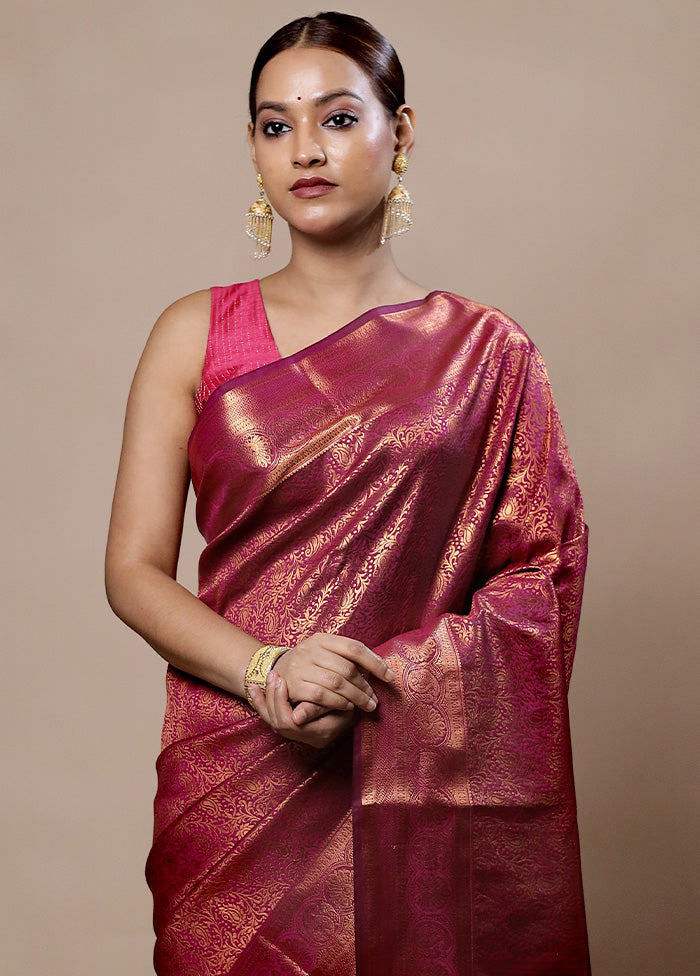 Pink Kanjivaram Silk Saree With Blouse Piece