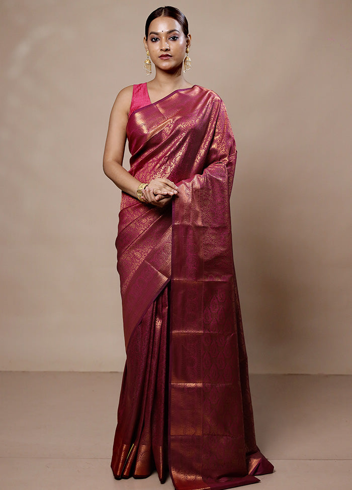 Pink Kanjivaram Silk Saree With Blouse Piece