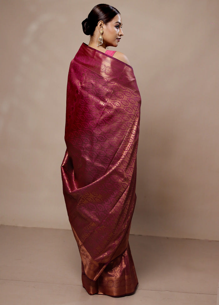 Pink Kanjivaram Silk Saree With Blouse Piece