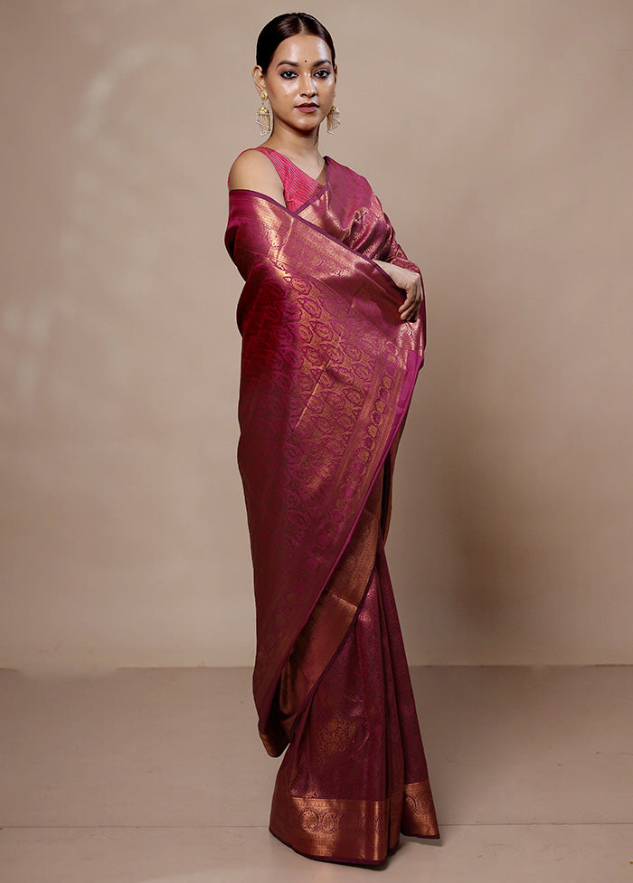 Pink Kanjivaram Silk Saree With Blouse Piece