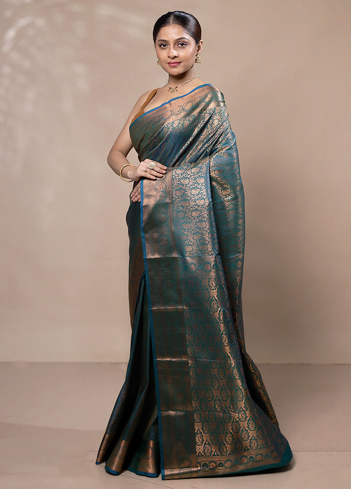 Green Kanjivaram Silk Saree With Blouse Piece